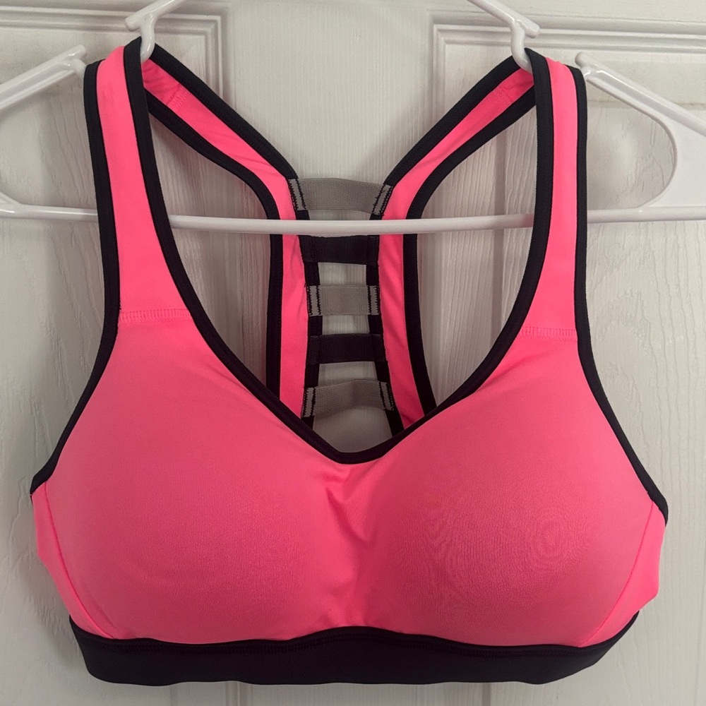 Vibrant Pink Sports Bra with Black Accents